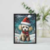 可愛いベビープードルスノーウィーメドウサンタドッグクリスマス ポストカード (スタンド正面)
