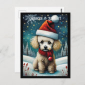 可愛いベビープードルスノーウィーメドウサンタドッグクリスマス ポストカード (正面/裏面)