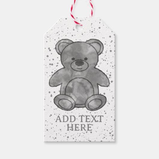 可愛いベビーベアインブラック&ホワイトカスタム文字 ギフトタグ (正面)