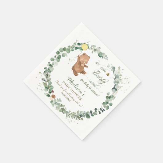 可愛いベビーベア緑男女兼用の赤ちゃんシャワー スタンダードカクテルナプキン (角)