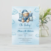 可愛いベビーベア読の本の少年の赤ちゃんシャワー 招待状 (スタンド正面)