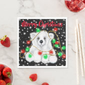 可愛いベビーホッキョクグマのクリスマスライト星空の夜 スタンダードランチョンナプキン (インサイチュ)