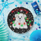 可愛いベビーホッキョクグマのクリスマスライト星空の夜 ペーパープレート (パーティー)