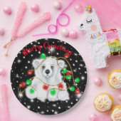 可愛いベビーホッキョクグマのクリスマスライト星空の夜 ペーパープレート (パーティー)