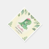 可愛いベビーモミー恐竜ピンクの女の子シャワー散水 スタンダードカクテルナプキン (角)