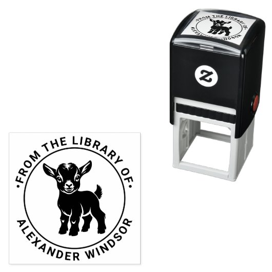 可愛いベビーヤギ#1丸図書館ブックネーム セルフインキングスタンプ (インサイチュ)