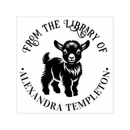 可愛いベビーヤギ#2丸図書館ブックネーム セルフインキングスタンプ (デザイン)