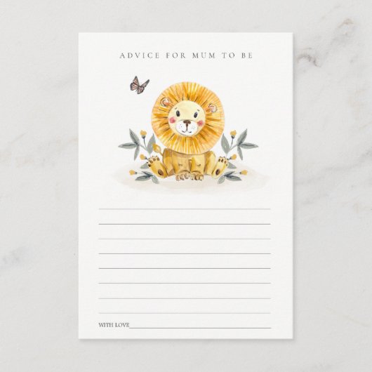 可愛いベビーライオンの葉のアドバイスママ赤ちゃんシャワー エンクロージャーカード (正面)