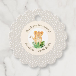 可愛いベビーライオンジャングル点々のあるサンキュー誕生日 フェイバータグ