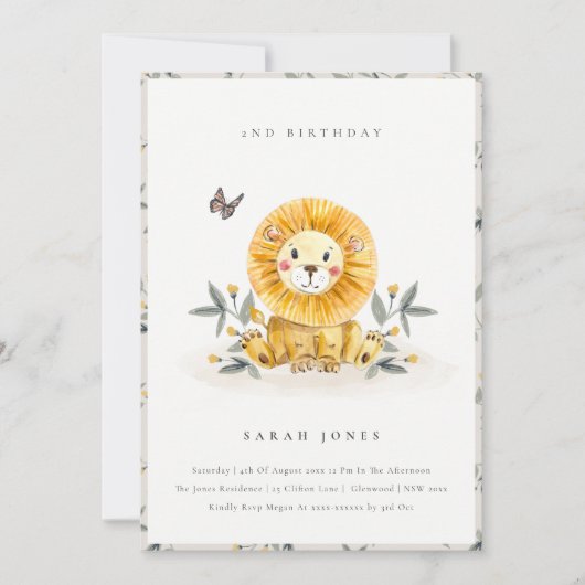 可愛いベビーライオンリーフ任意の年齢誕生日招待状 サンキューカード (正面)
