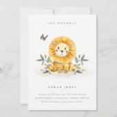 可愛いベビーライオンリーフ任意の年齢誕生日招待状 サンキューカード (正面)