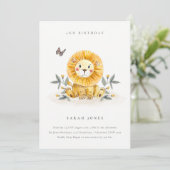 可愛いベビーライオンリーフ任意の年齢誕生日招待状 サンキューカード (スタンド正面)