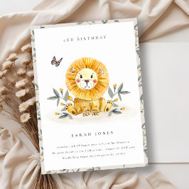 可愛いベビーライオンリーフ任意の年齢誕生日招待状 サンキューカード