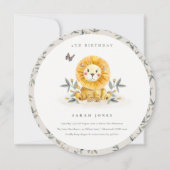 可愛いベビーライオンリーフ任意の年齢誕生日招待状 サンキューカード (正面)