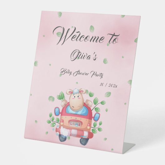 可愛いベビーラムベビーシャワー台座看板 台座サイン (正面)