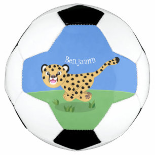 可愛いベビーランニングチーターイラストレーション サッカーボール