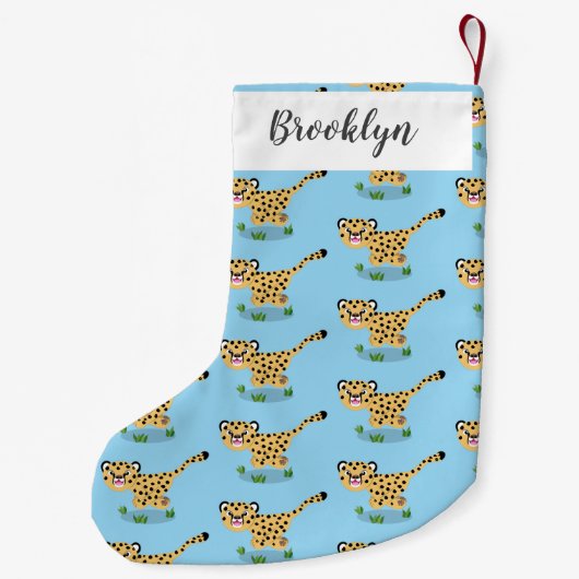 可愛いベビーランニングチーターイラストレーション スモールクリスマスストッキング (裏面)