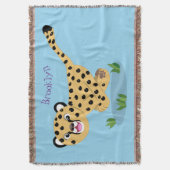 可愛いベビーランニングチーターイラストレーション スローブランケット (正面縦)