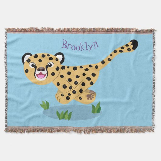 可愛いベビーランニングチーターイラストレーション スローブランケット (正面)