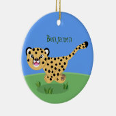 可愛いベビーランニングチーターイラストレーション セラミックオーナメント (右)