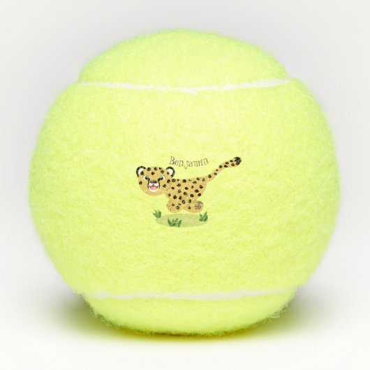 可愛いベビーランニングチーターイラストレーション テニスボール (正面)