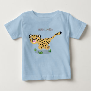 可愛いベビーランニングチーターイラストレーション ベビーTシャツ