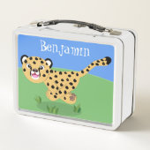 可愛いベビーランニングチーターイラストレーション メタルランチボックス (裏面)