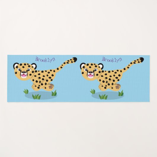 可愛いベビーランニングチーターイラストレーション ヨガマット (正面(横))