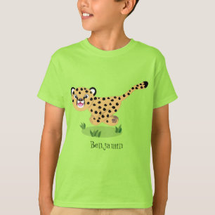 可愛いベビーランニングチーターイラストレーション Tシャツ