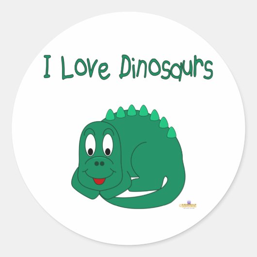 可愛いベビーリトルグリーン恐竜I愛する恐竜 ラウンドシール (正面)