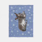 可愛いベビーロバと雪片が青 フリースブランケット (正面)