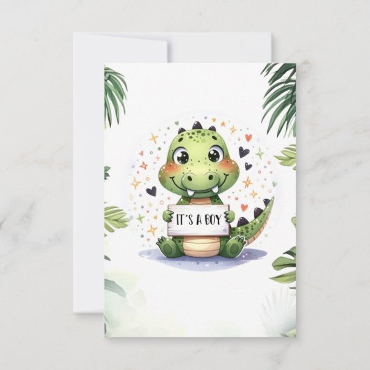 可愛いベビーワニのジャングルの水色 サンキューカード (裏面)