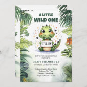 可愛いベビーワニのジャングルの水色 招待状 (正面/裏面)