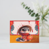 可愛いベビー中国のスネーク2025年新年文字P ポストカード (スタンド正面)