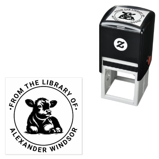 可愛いベビー子牛ウソ図書館の書籍名 セルフインキングスタンプ (インサイチュ)