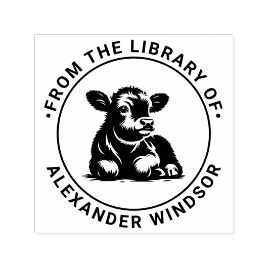 可愛いベビー子牛ウソ図書館の書籍名 セルフインキングスタンプ (デザイン)