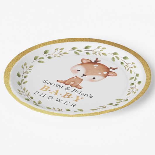可愛いベビー子鹿パーティーリトルディアベビーシャワー紙 ペーパープレート (アングル)