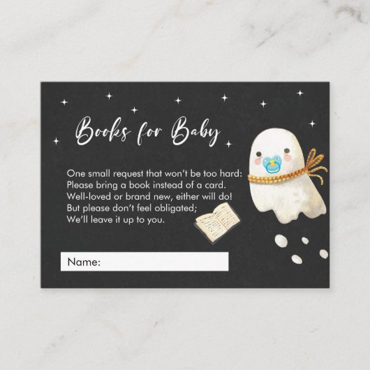 可愛いベビー幽霊の赤ちゃんシャワー用ブック エンクロージャーカード (正面)
