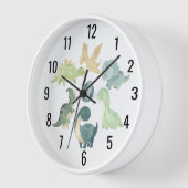 可愛いベビー恐竜の水彩黒 壁時計 (傾斜)