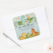 可愛いベビー恐竜の葉シャワー差出人住所 スクエアシール (封筒)