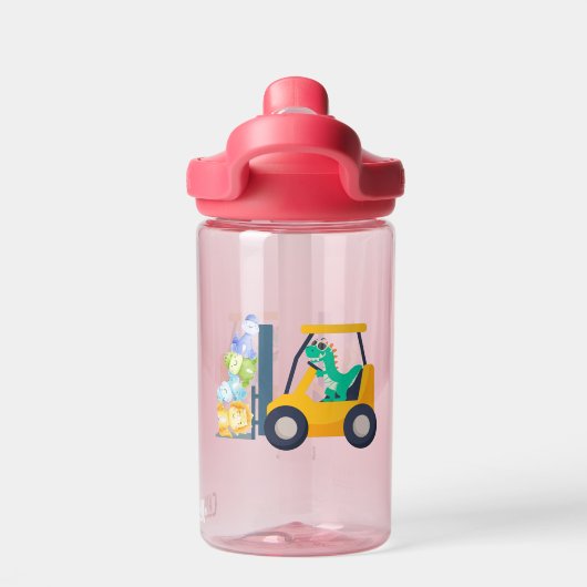 可愛いベビー恐竜トラクタートラックバック2学校の子供 ウォーターボトル (背面)