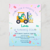 可愛いベビー恐竜トラクタートラック誕生日キッド名 ポストカード (正面)