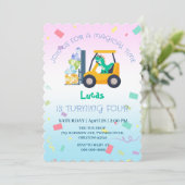 可愛いベビー恐竜トラクタートラック誕生日DIY名 招待状 (スタンド正面)