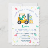 可愛いベビー恐竜トラクタートラック誕生日DIY名 招待状 (正面)