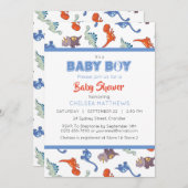 可愛いベビー恐竜パターンプリント パーソナライズされた 招待状 (正面/裏面)