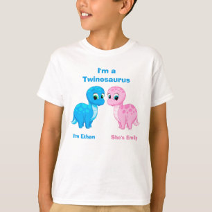 可愛いベビー恐竜兄弟双パーソナライズされた生児 Tシャツ