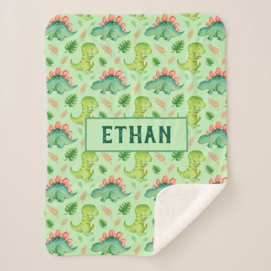 可愛いベビー恐竜Tレックスステゴサウルスパーソナライズされた シェルパブランケット (正面)