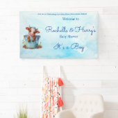 可愛いベビー牛のバケツブルーの赤ちゃんシャワーその男の子 横断幕 (インサイチュ)