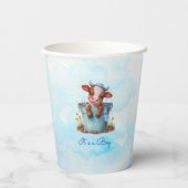 可愛いベビー牛のバケツブルーの赤ちゃんシャワーその男の子 紙コップ (裏面)