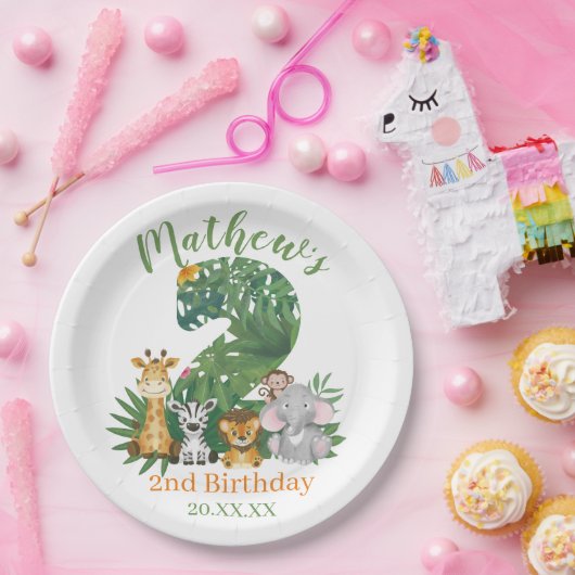 可愛いベビー第2回誕生日ジャングルサファリ ペーパープレート (パーティー)